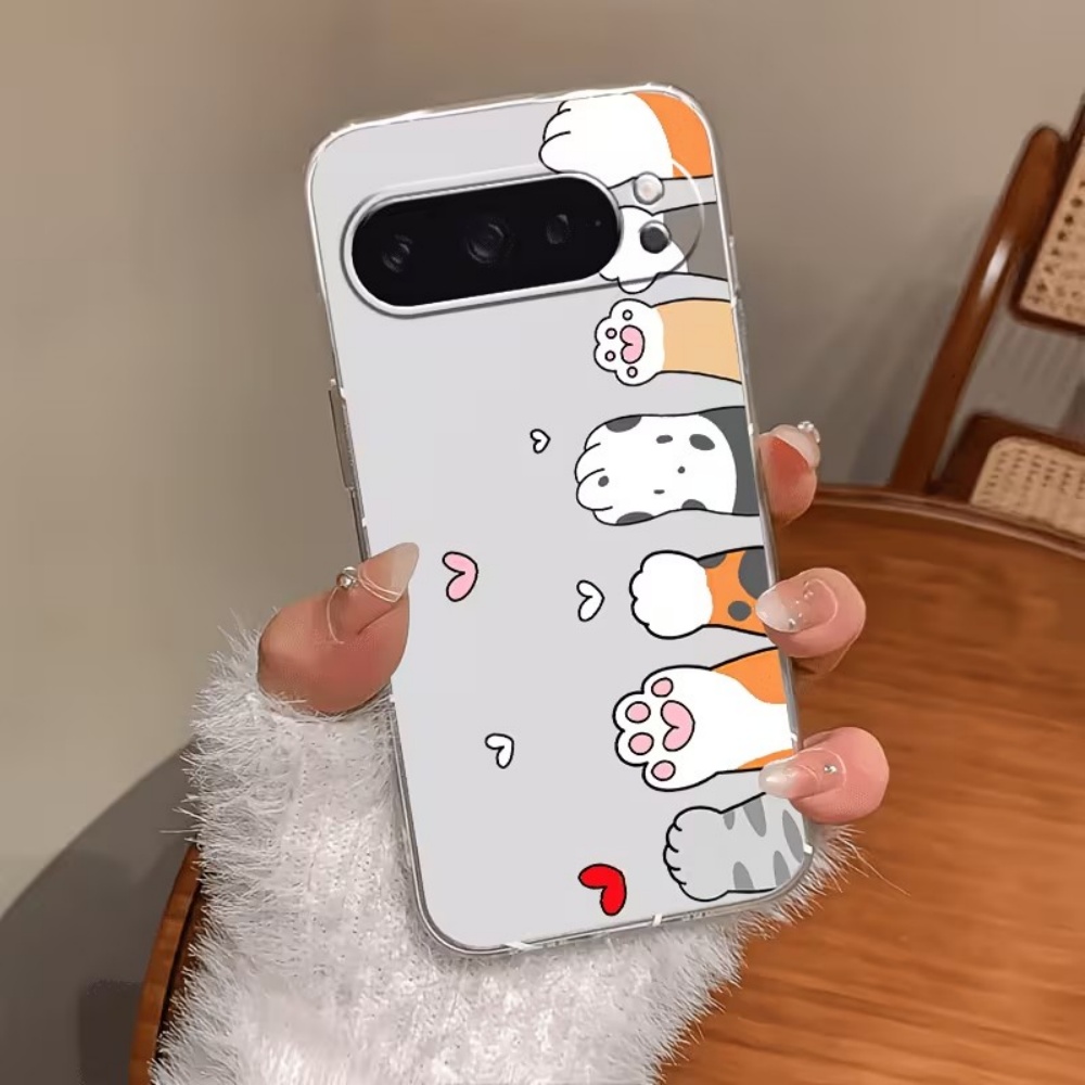 Phone Cases Google Pixel 10 Pro - Cartoon Cat Paw Print Crystal Clear