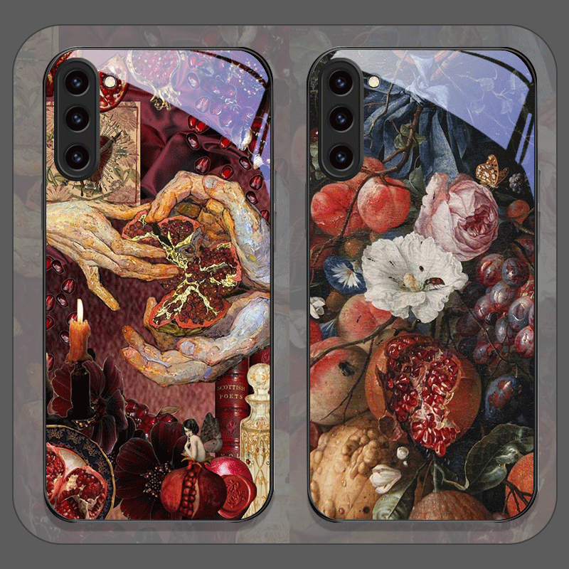 Phone Cases Galaxy S24 - Luxurious Pomegranate Flower Pattern Tempered Glass