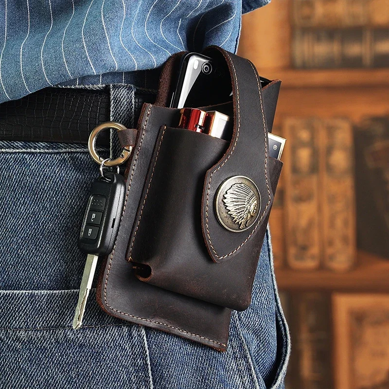 Phone Cases Men - Mens Genuine Leather Waist Bag Mobile