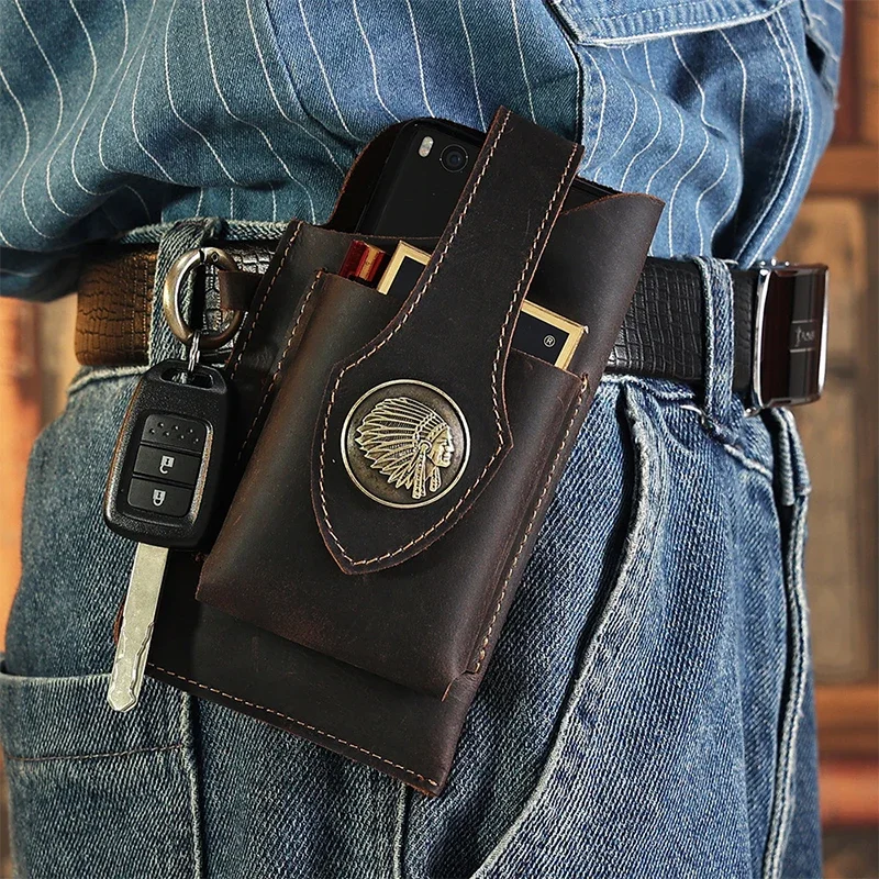 Mens Genuine Leather Waist Bag - Phone Cases Men recension och pris